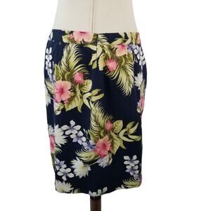 Tommy Bahama Blue Green Pink Floral Skirt Ribbon Detail Slot Pockets Size 8